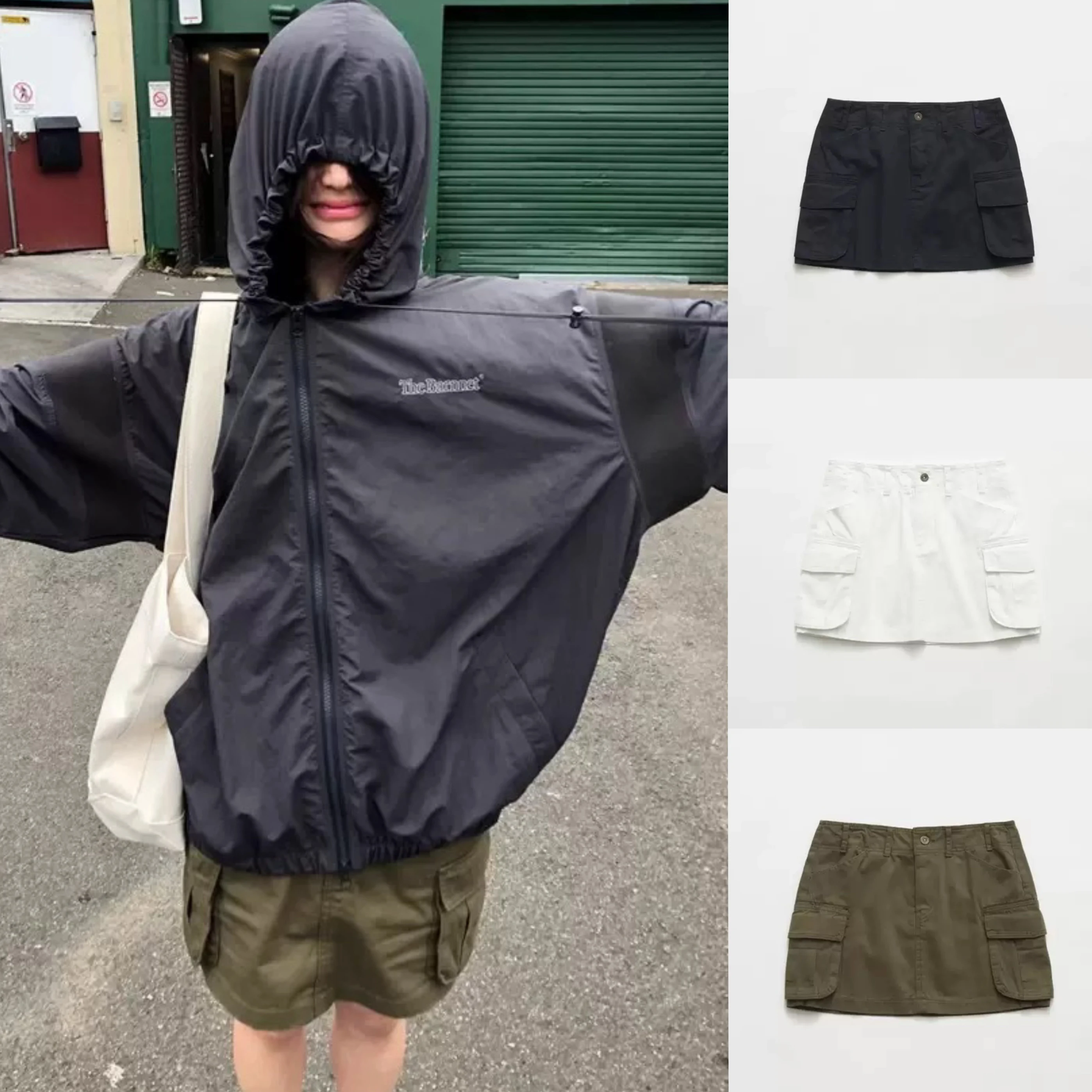 

TheBarnet весна-лето 2025 уличная рабочая одежда однотонная повседневная джинсовая юбка в стиле ретро корейская юбка-миди трапециевидной формы