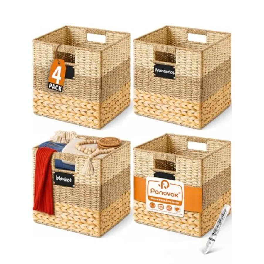 

Storage Basket, Inch Storage Cubes, Water Hyacinth Wicker Basket for Storage, Handmade Woven Baskets for Organizing, Set of 4 W