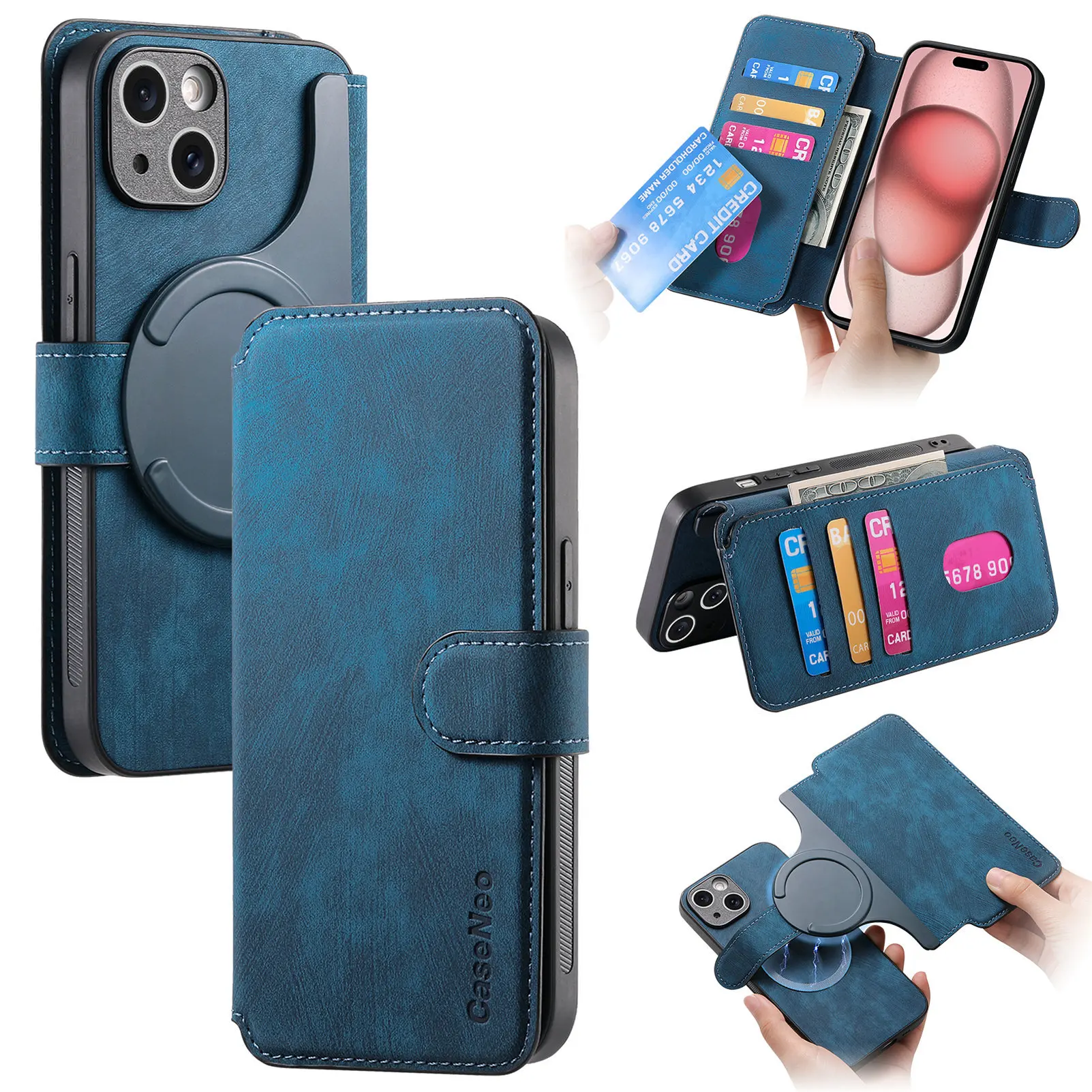 

RFID Block Case For iPhone 16 15 Plus 14 13 12 11 Pro Max Plus XR 8 7 Wireless Charging Leather With Magsafe Wallet Cover Funda