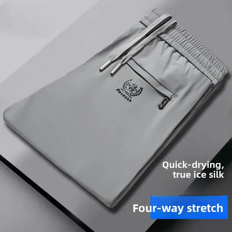 Pantaloni sportivi in seta di ghiaccio da uomo estivi leggeri gamba dritta casual orts Qui Dry traspirante per allenarsi e il tempo libero