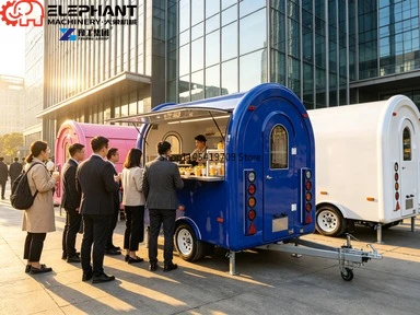 Mobile Round Food Vending Trailer, All Equipped Curved Snack Bar Truck For Outdoor Business
