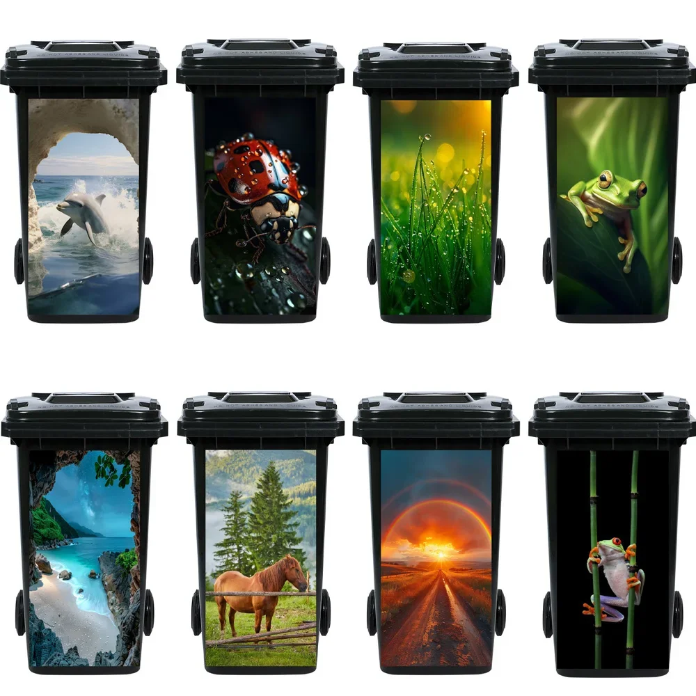 

Cute Dolphin Outdoor Trash Sticker Kitchen Removable Waterproof Art Wheelie Bin Sticker Restaurant Trash Can