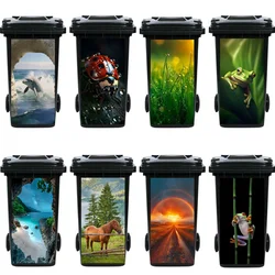 Cute Dolphin Outdoor Trash Sticker Kitchen Removable Waterproof Art Wheelie Bin Sticker Restaurant Trash Can