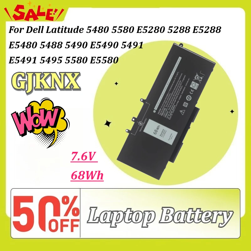 Nueva Batería para Portátil GJKNX de 7.6V 68Wh para Dell Latitude 5480 5580 E5280 5288 E5288 E5480 5488 5490 E5490 5491 E5491 5495 5580 E5580