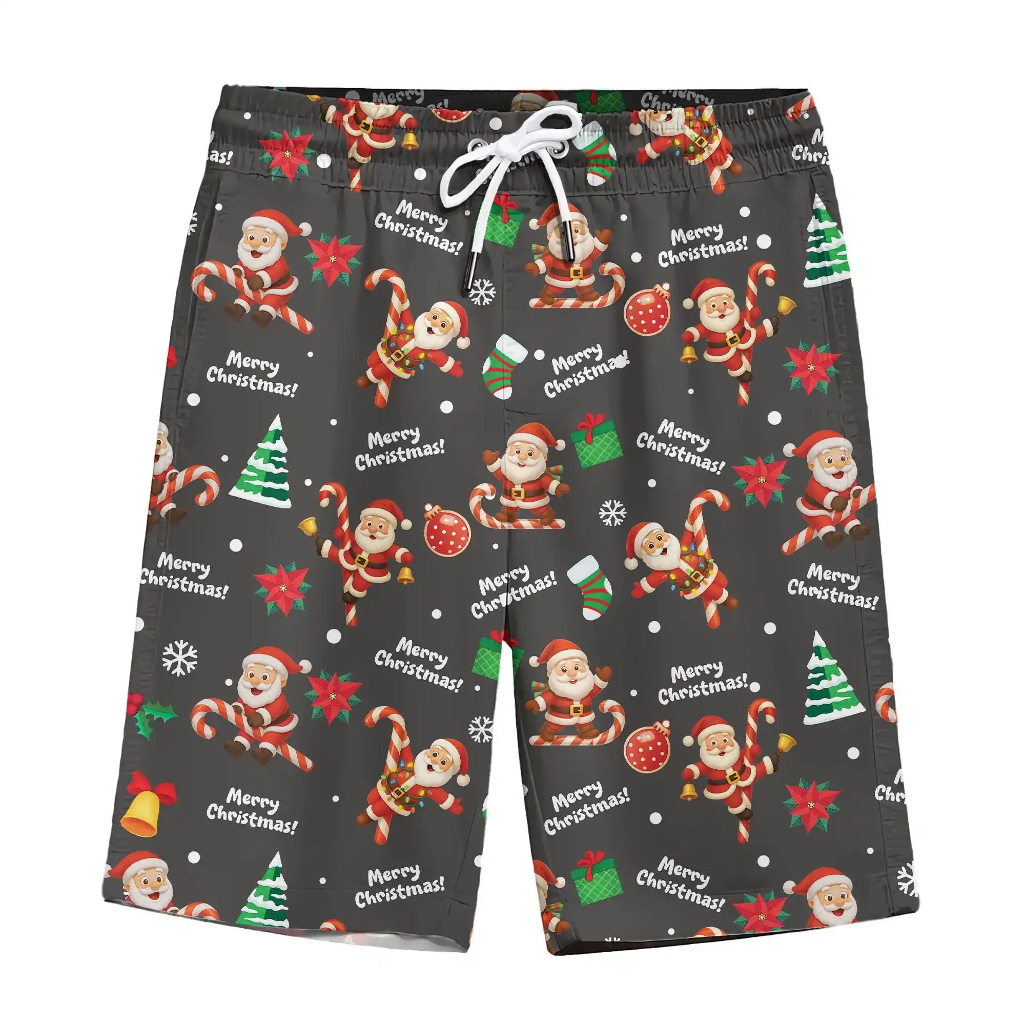 2026 New Men's Board Shorts Christmas Santa Claus Swim Trunks Drawstring Elastic Quick Dry Hawaiian Beach Shorts Men Clothing