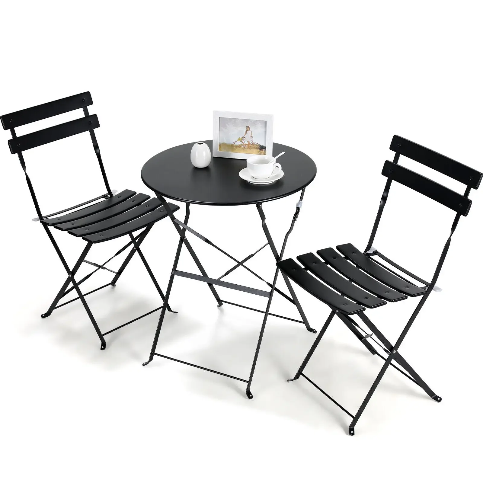 Bistrotafelset 3-delige stalen tafel en stoelen Opvouwbare bistroset, tuinmeubilair Patioset voor gazon Balkon Achtertuin Tuin