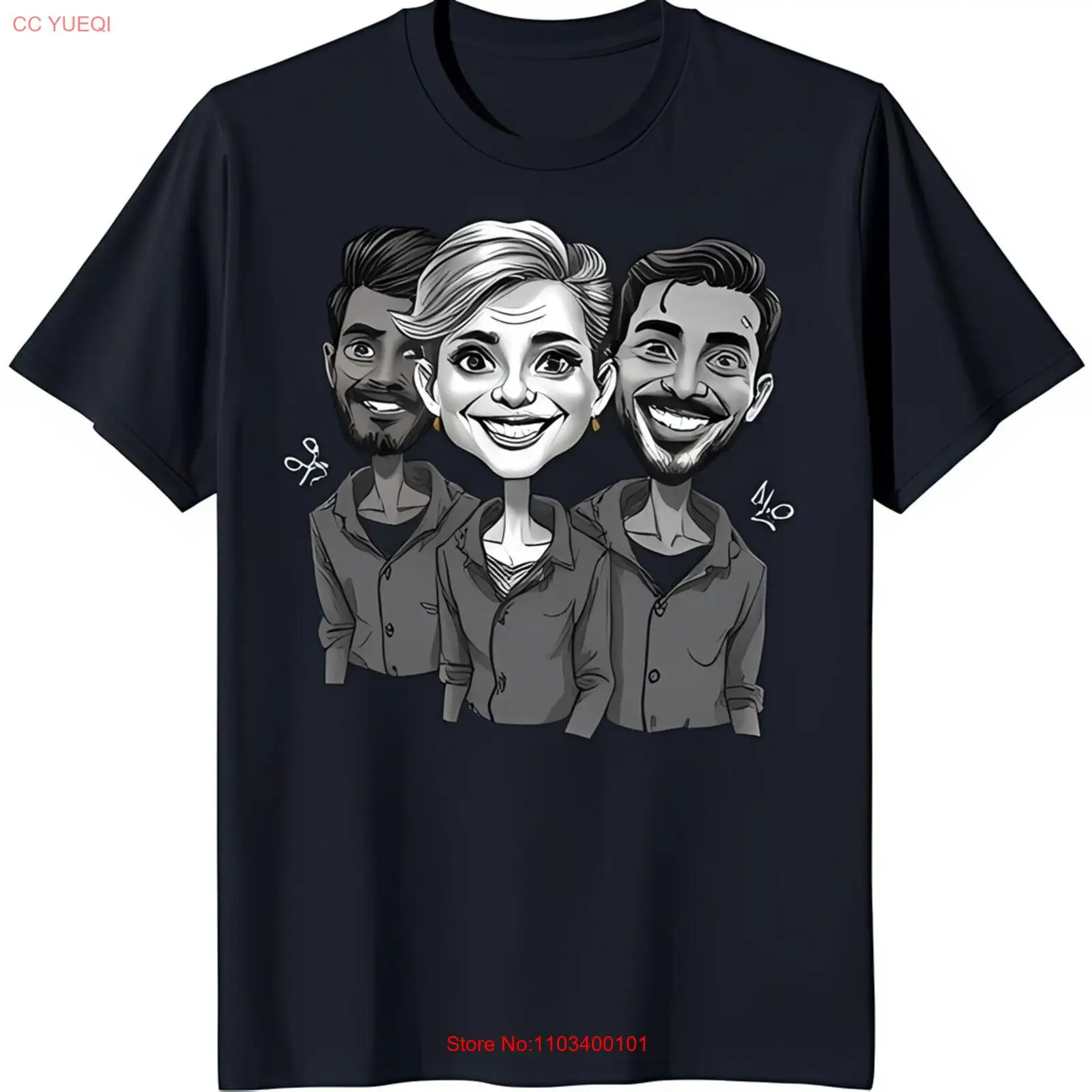 Забавная черная футболка с рисунком карикатуры улыбающихся друзей