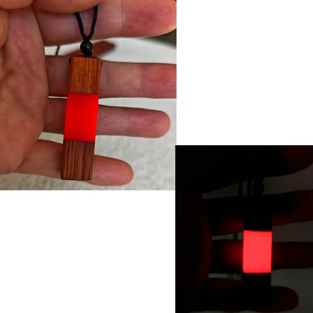 

Handmade red geometric shape luminous necklace pendant with antique wood and resin craftsmanship, men's and women's jewelry gift