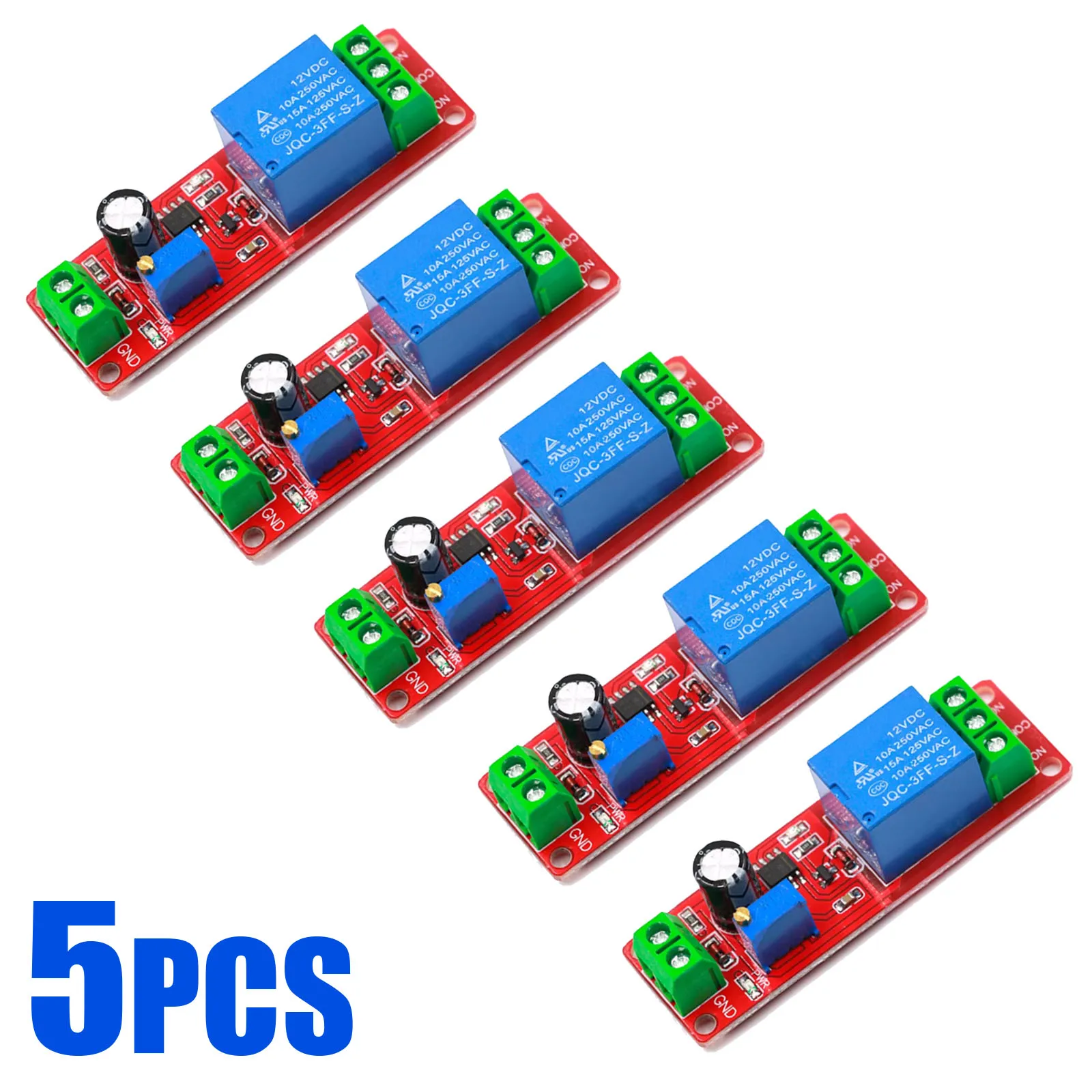 5PCS NE555 DC 12V Driving Delay Time Delay Relay Module Adjustable Timer Switch AC 250V 10A 0~ 10 Seconds Adjustable Switch