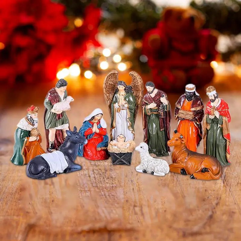 Nativity Christmas Figurines 11 Pieces Resin Nativity Tabletop Scenes Nativity Scene Sets Manger Scene Religious Figurine Holy