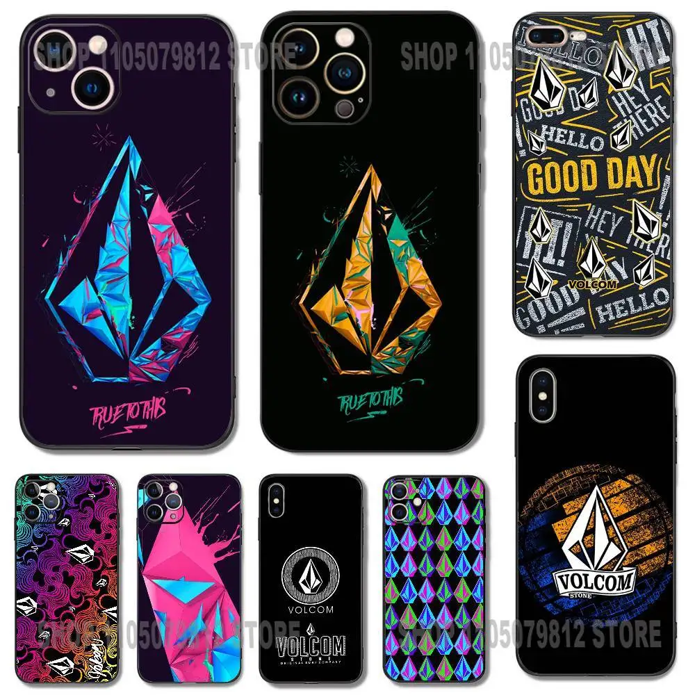 Luksusowe etui na telefon V-Volcom na deskorolkę do iPhone 17 16,15,14,13,12,11,Pro,XS,Max,XR,Plus,Mini Miękki silikonowy czarny wstrząsoodporny