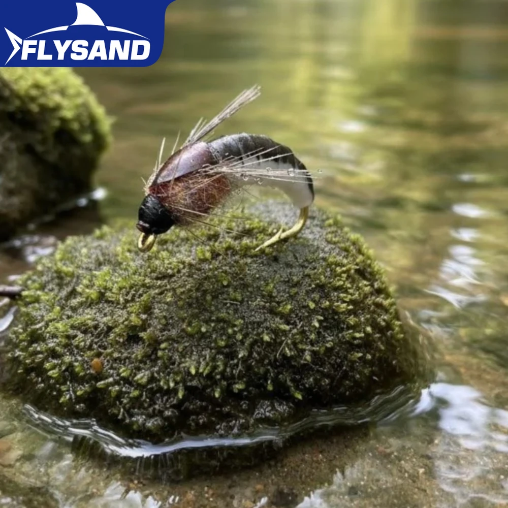 6 Stück Realistische Nymphen-Fliegenfischen-Köder Forellenfliegen 12 Mustad-Haken Wasserdichte Box Süßwasser-Köder