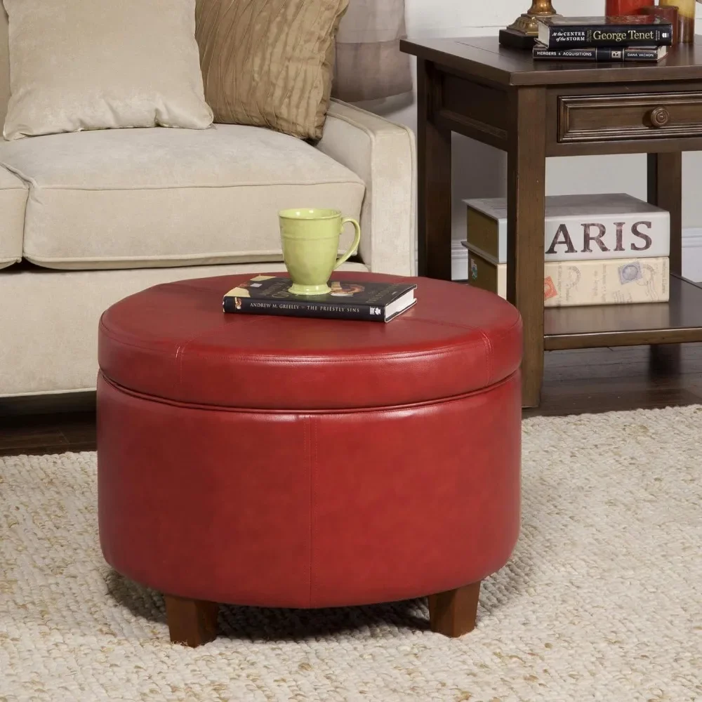 Stool for Living Room Cinnamon Large Size Round Leatherette Storage Footstool With Lid Free Shipping Furniture Home