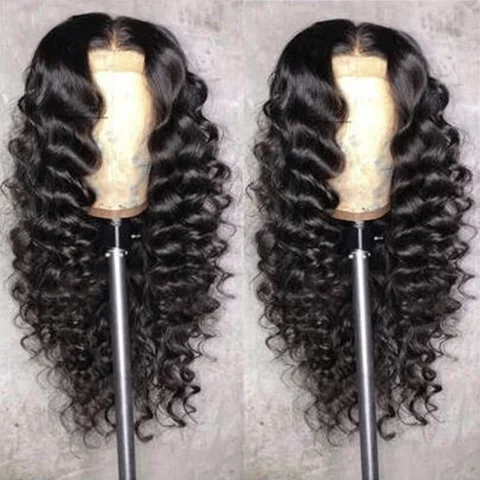42 Inch 250 Density Deep Wave Human Hair Wigs Curly Brazilian Lace Front Wigs Pre Plucked Natural Black 13X6 Hd Lace Frontal Wig