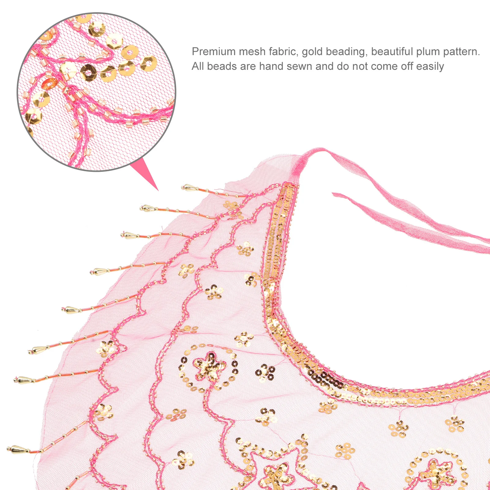 정교한 금색 비즈 페이스 체인 메쉬 베일 여성용 벨리댄스 의상 액세서리 신비로운 가면무도회 파티 소품