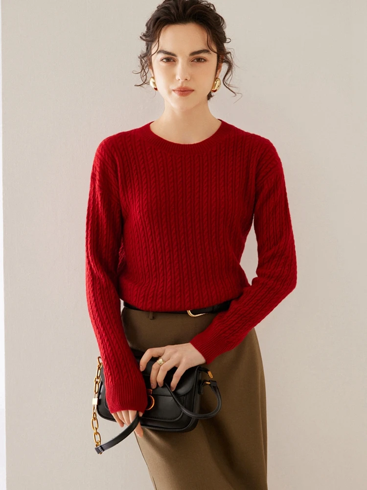 ADDONEE Women 100% Cashmere Sweater O-neck Cable Knit Pullover Autumn Winter Basic Soft Warm Cashmere Knitwear High Quality Tops