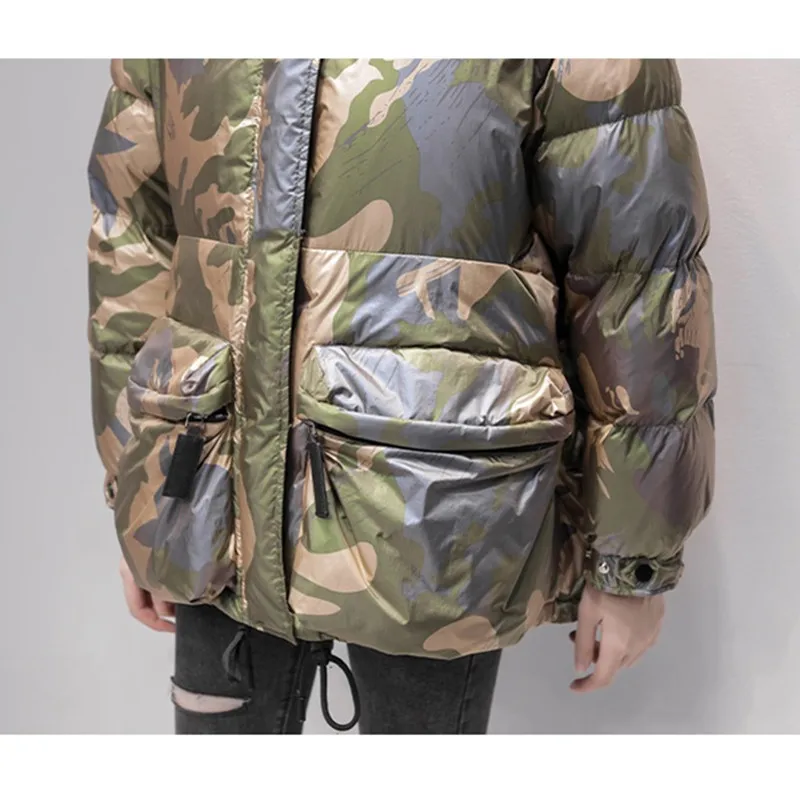 2024 winter new Korean loose camouflage 90% white duck down jacket women thicken short down coat Female hooded parkas outwear