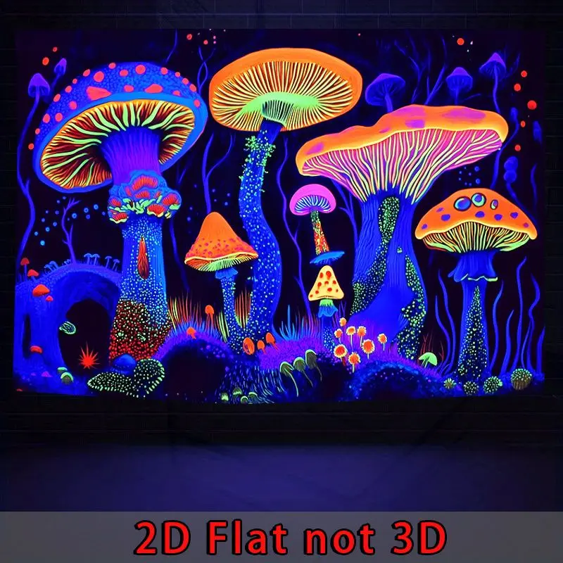 UV Blacklight Psychedelic Mushroom Wall Hanging Tapestry Glow Floral Wall Decor Cloth For Bedroom Dorm Party Photo Backdrop