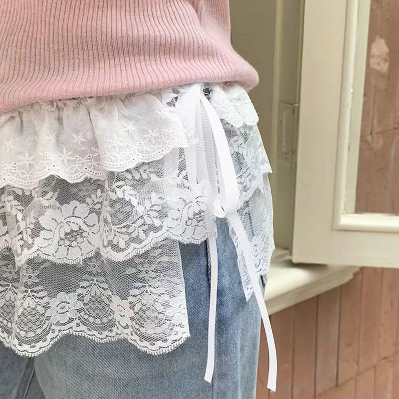 Womens Lace Shirt Extender Flower See Through Tie-up Half Shirts for Layering Clothing Accessories