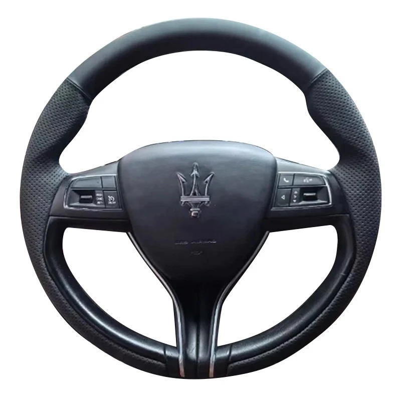 

Hand Stitched black Genuine Leather non-slip car Steering Wheel Cover 100% Fit For Maserati Ghibli Levante Quattroporte