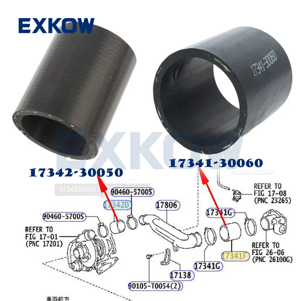 Inter Cooler Air Hose for TOYOTA HILUX KUN25 KUN15 KUN10 KUN35 KUN16 KUN26 KUN36 17341-30060 17342-30050