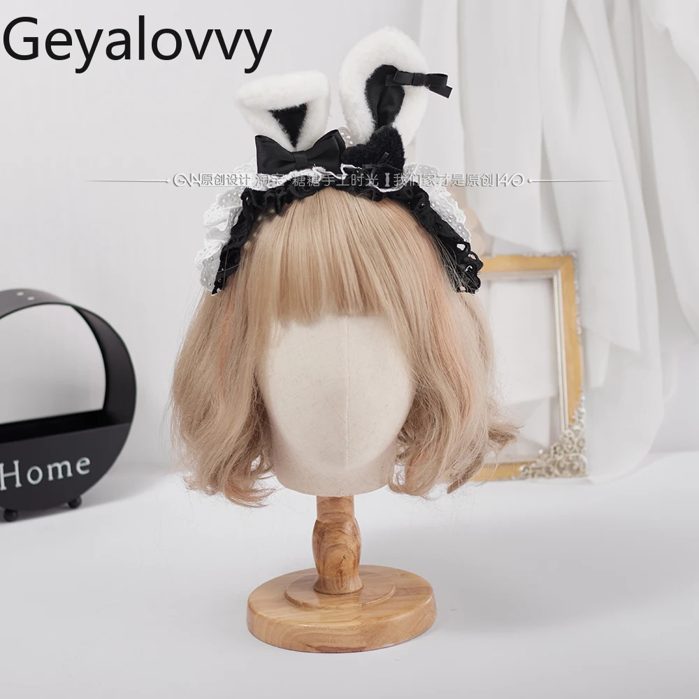 Original Handmade Japanese Lolita Headwear Sweet Cute Girls Versatile Bowknot Kawaii Black  White Hat Hair Accessories