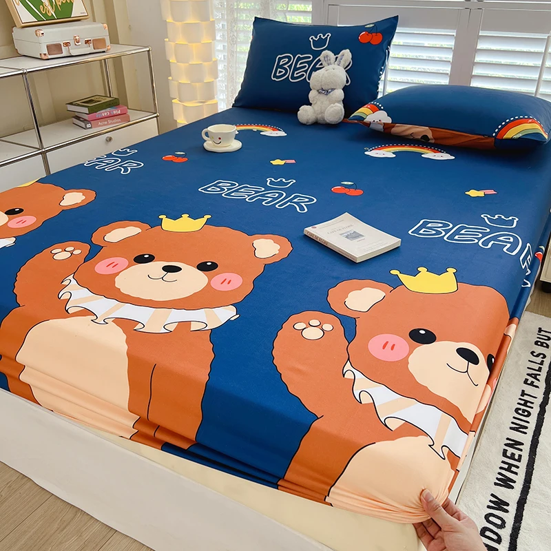 Ensemble de drap-housse ours Kawaii pour enfants, draps de lit animaux bruns, housse de matelas à poche profonde, mignon, garçons, filles, enfants, adolescents, 12"