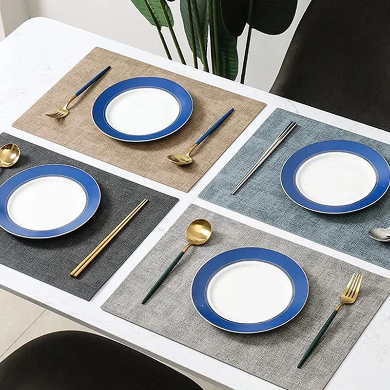 Nordic Thickened PU Leather Placemats Fabric Texture Rectangular Table Mats Hotel Dining Room Decor Durable Home Table Protector
