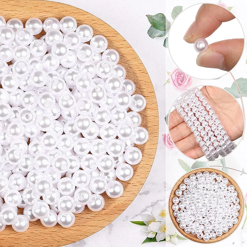 3-16mm Ivory Pearl Beads ABS Imitation Pearl with Hole Craft Bead Acrylic Loose Pearls for DIY Bracelet Sew Craft Jewelry Making