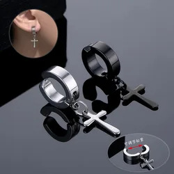 1Piece Fashion Men's Stainless Steel Cross Pendant Cartilage Drop Dangle Earrings Punk Jewelry Cool Women Girl Friendship Gifts