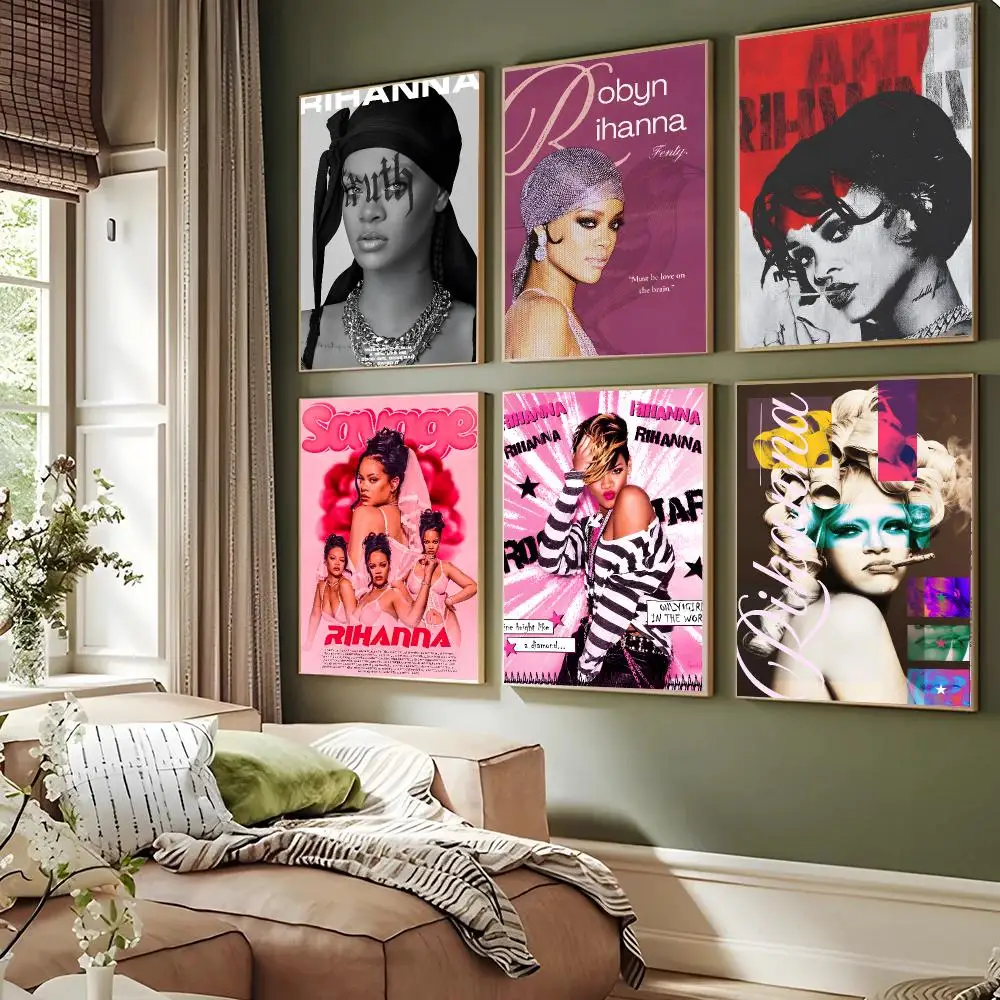 Rihanna Singer R&B Poster Waterproof Sticky Wall Art Print For Bedroom Living Room Hallway Bar Home Decor