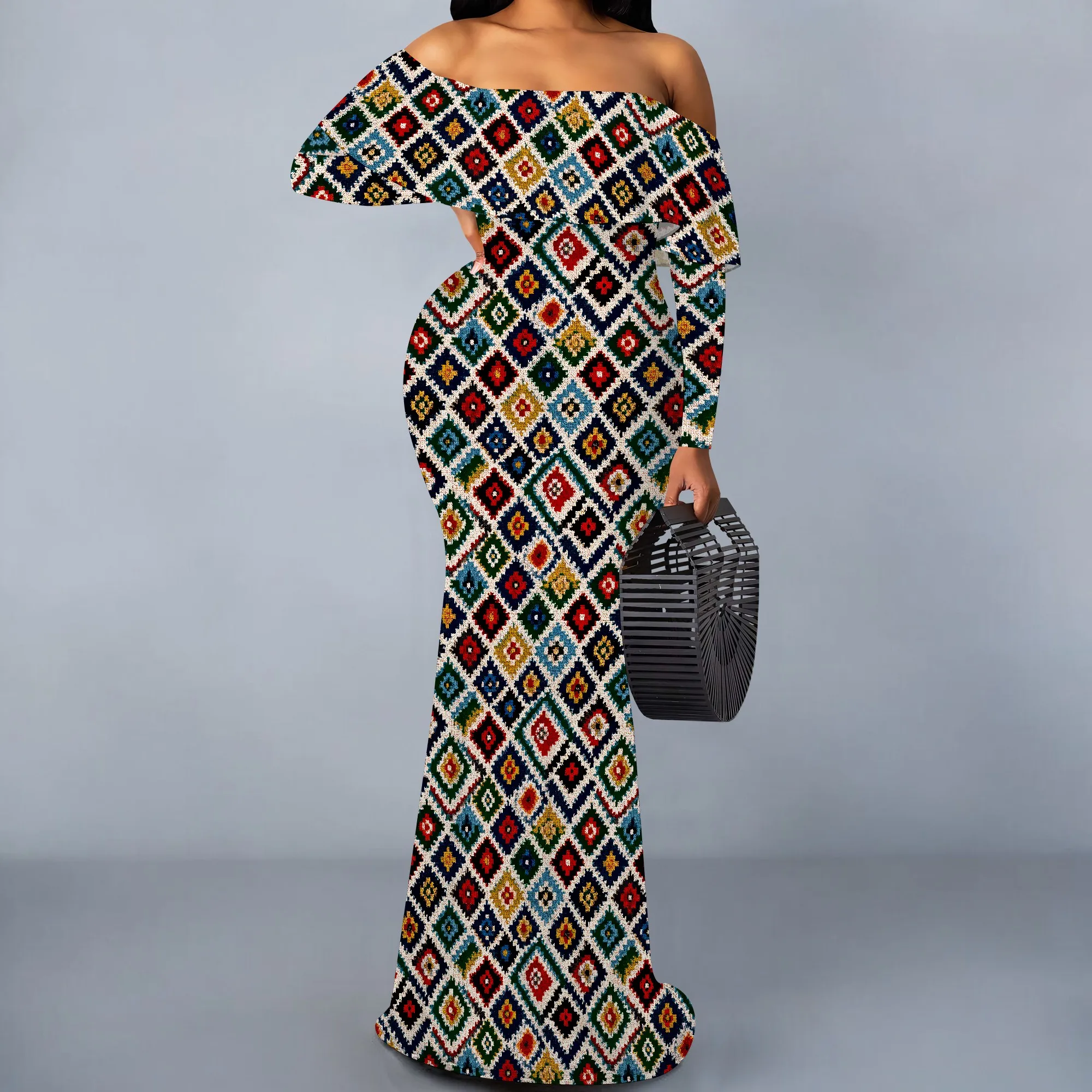 Women Ruffle Floral Maxi Summer Dress Off Shoulder Short Sleeve Backless Flounce Bodice Hem Beach Dresses