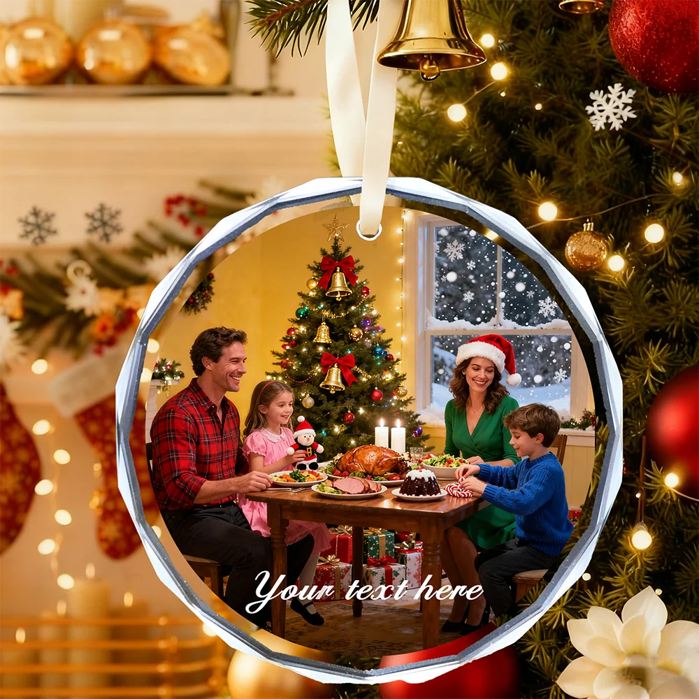 Ornement de Noël personnalisé, pendentif en cristal photo personnalisé, cadeau de Noël unique pour les couples, décor d'arbre de Noël pour la maison familiale
