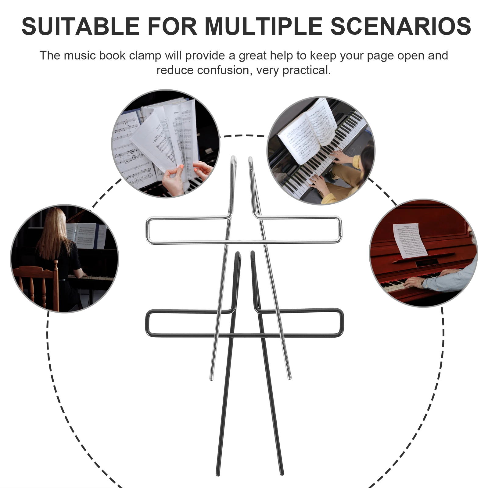 

2 Pcs Music Book Clips Sheet Holders for Sheet Music Holder Piano Silver Black Durable Smooth Reading Accessories
