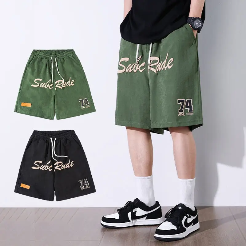 

Summer Men's Clothing Sports Loose Trend Korean Version Letter Printed Fashion Hong Kong Breeze Elastic Waist Drawstring Shorts