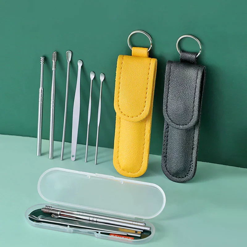 6Pcs/set Ear Cleaner Ear Wax Pickers Stainless Steel Earpick Wax Remover Piercing Kit Earwax Curette Spoon Care Ear Clean Tools