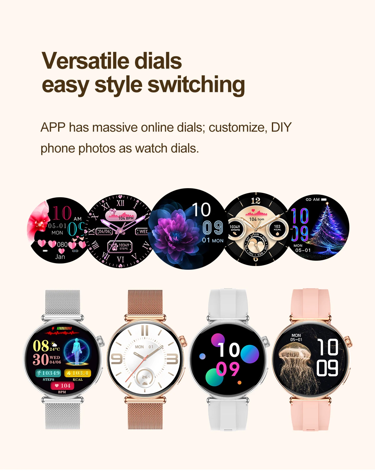 Luxus-Diamant-Smartwatch für Damen, 1,32 Zoll AMOLED-Bildschirm, Herzfrequenz- und Blutdruckmessung, Gesundheitsmonitor, IP68 wasserdicht, Sportuhr – Detail 7