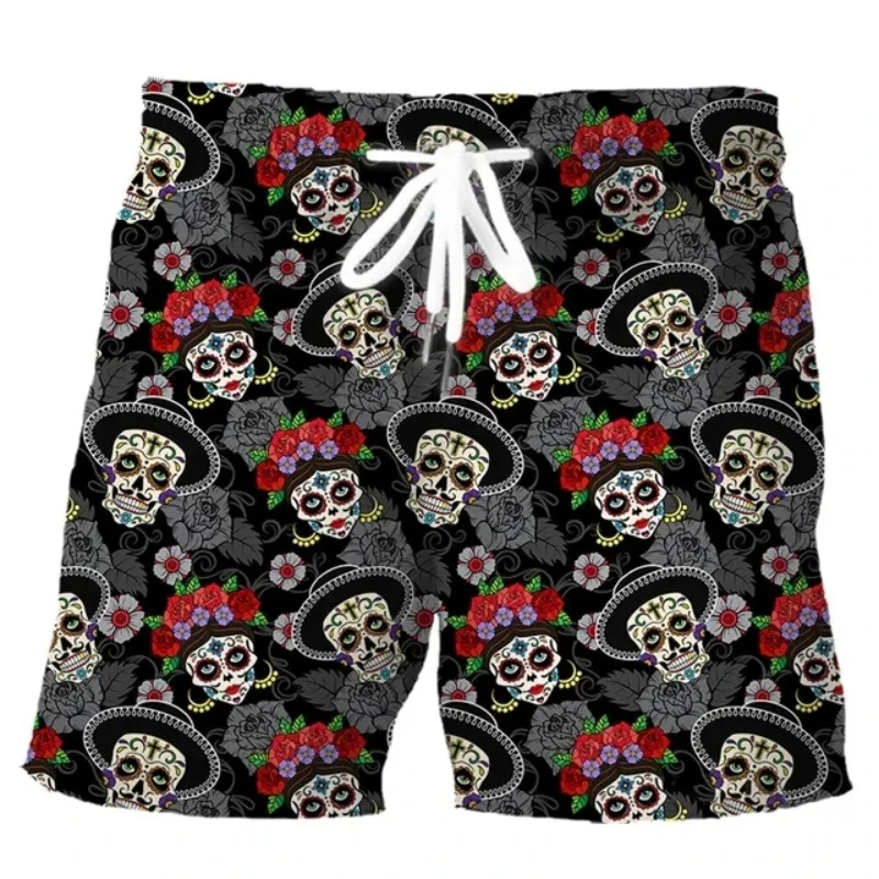 New Men\'s Skull 3D Print Beach Shorts Graphic Men\'s Casual Sports Shorts Summer Surfing Shorts Breathable Shorts Hip Hop Pants