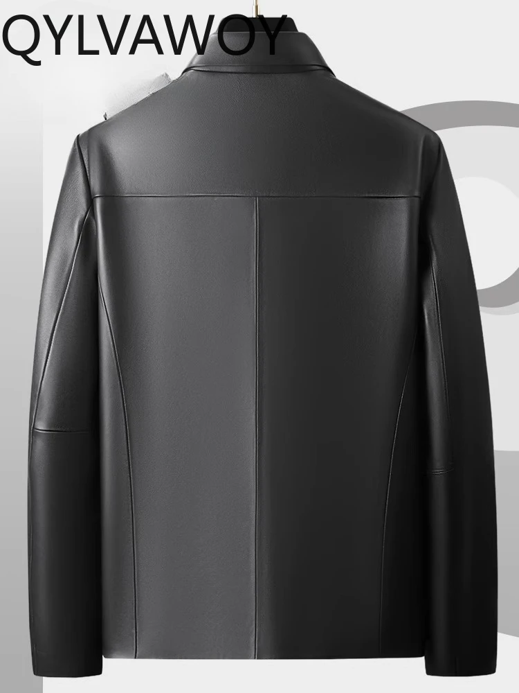 QYLVAWOY 2025 الخريف الشتاء جلد الغنم الحقيقي الرجال سترة جلدية الراقية الأعمال عادية منتصف العمر أبي ملابس خارجية LJ2618