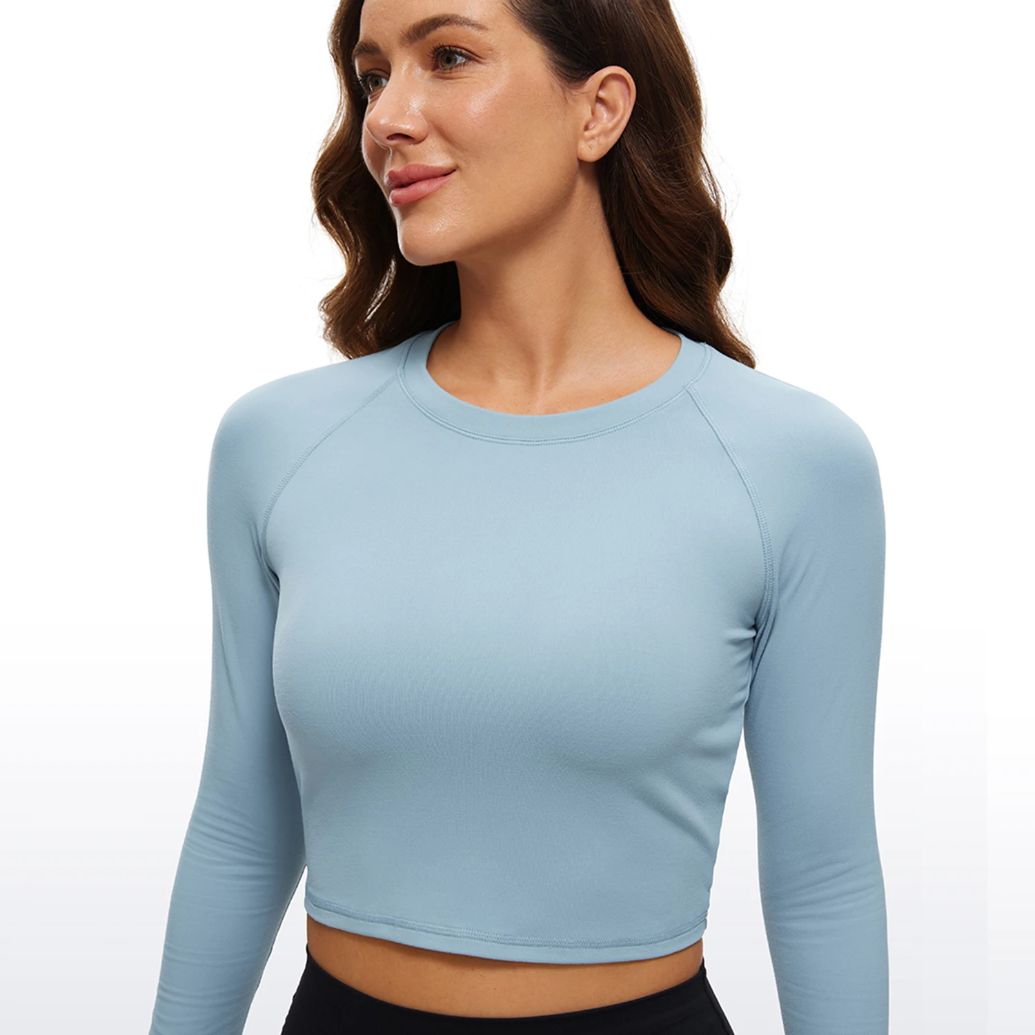 CRZ YOGA Autumn Winter Womens Long Sleeve Crop Workout Tops Athletic Yoga Running Cropped Tops Slim Fit Gym Shirts