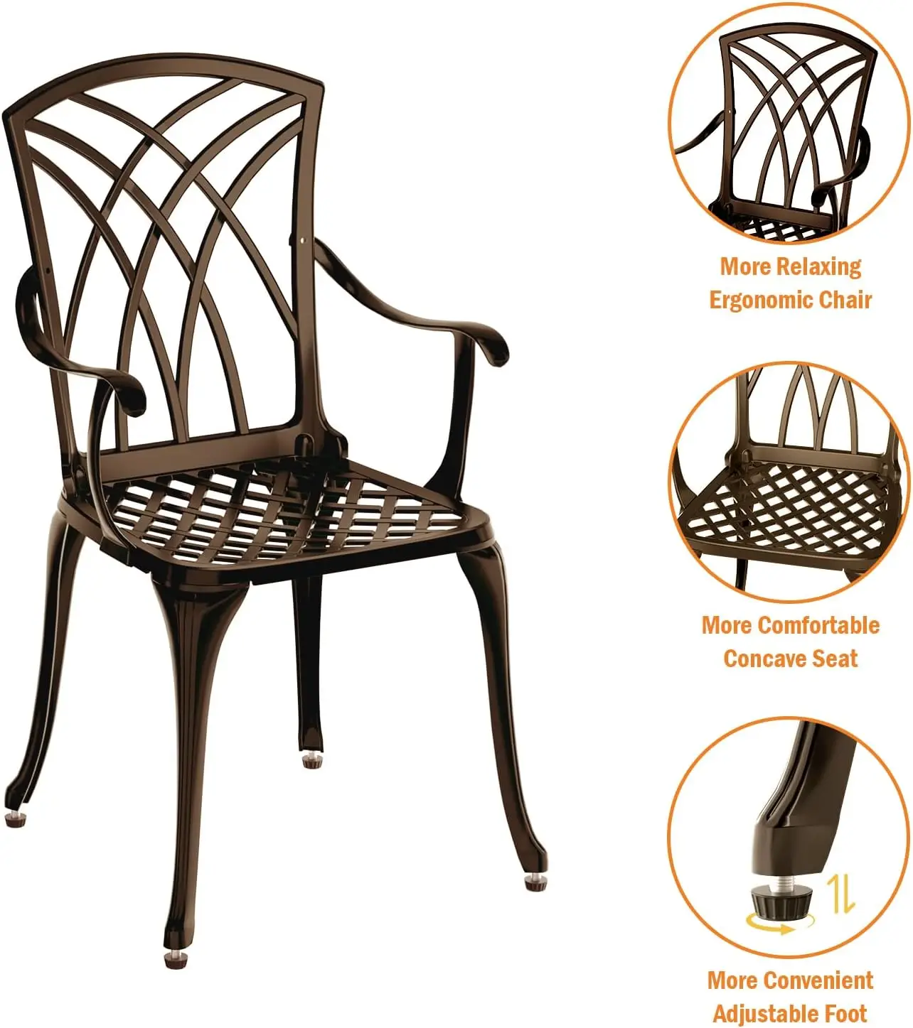 Bronze cast aluminum 3-piece rustproof bistro set for two people, round table with central umbrella hole, stable metal furniture for balcony, backyard and garden view 3
