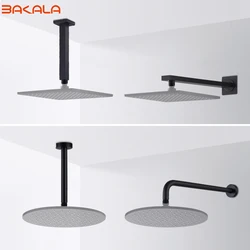 BAKALA Black Stainless Steel Wall Mounted or Ceiling Mounted Bathroom Shower Arm Shower rod