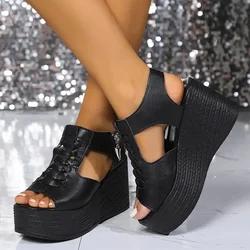 Cunhas sandálias de plataforma mulheres sexy sapatos de salto alto 2025 verão designer peep toe sapatos andando dedo do pé aberto femme tospumps