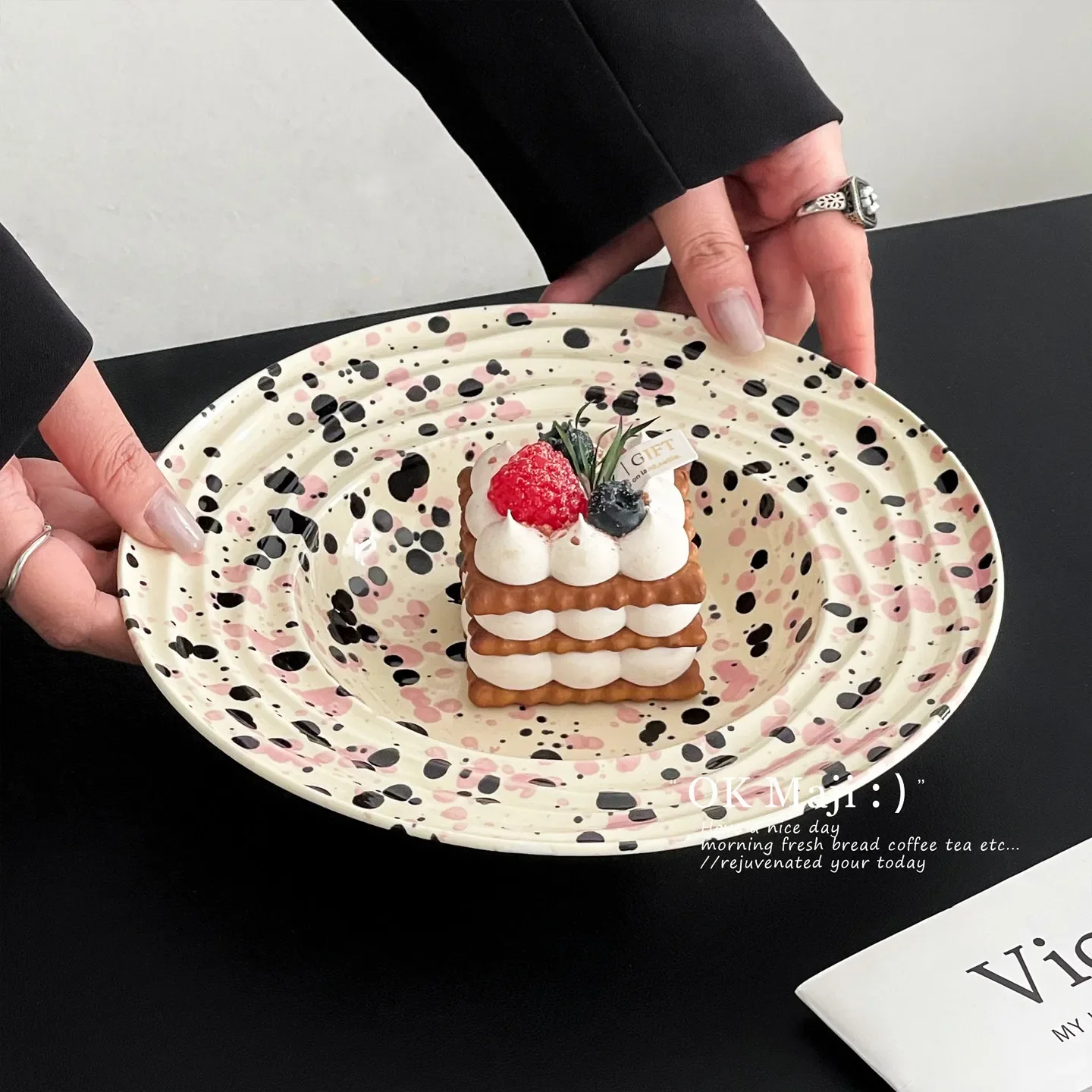 Under Glazed Color Splashed Ink Plate 2026 New High Grade 9-inch Round Ceramic Tableware Western Restaurant Spaghetti Plates