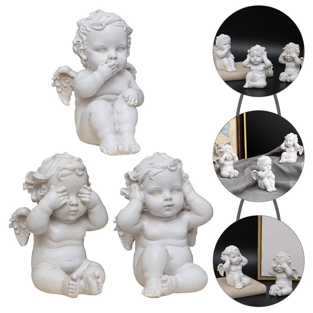 

3pcs Retro Angel Decor Resin Craft Sculpture Home Garden Decoration Statue Indoor Outdoor Angels Ornament