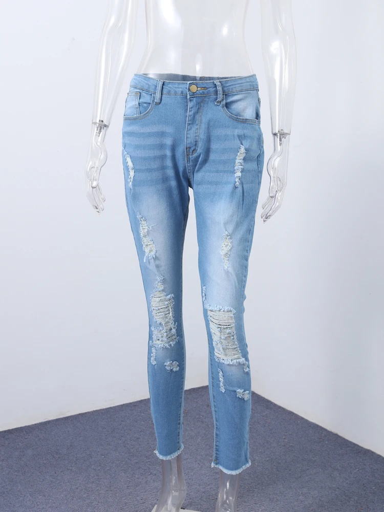 Damskie podarte jeansy na wiosnę 2026, niski stan, obcisłe, z kieszeniami na zamek, czarne, niebieskie spodnie dżinsowe, modne, damskie, styl Y2K, elastyczne, odzież wierzchnia, nowe.
