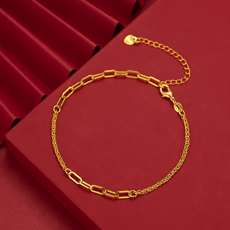 

9999 Real Gold 24K Fashion Women's ins Cold Wind Fine Bracelet Japanese and Korean Women's Fine Gold Bracelet