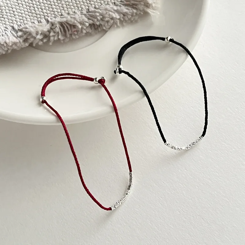 La Monada 925 Sterling Silver Rope Bracelets Silver Bead Fashion Thin Red Thread Line String Bracelets For Women Girls