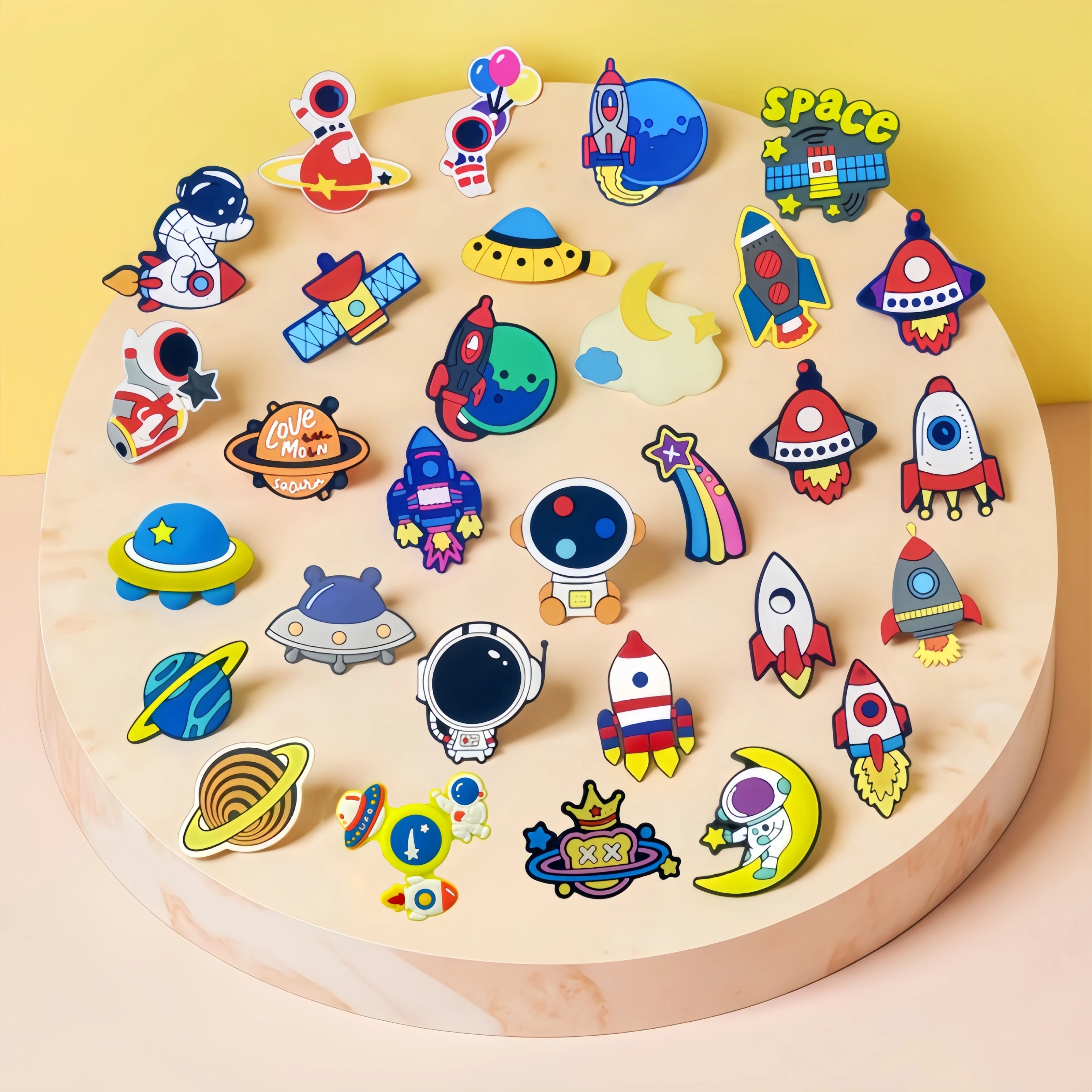 30-Pack Space Rocket Croc Charms - PVC Shoe Decor for Sandals & Beach Bags - DIY Creative Accessories