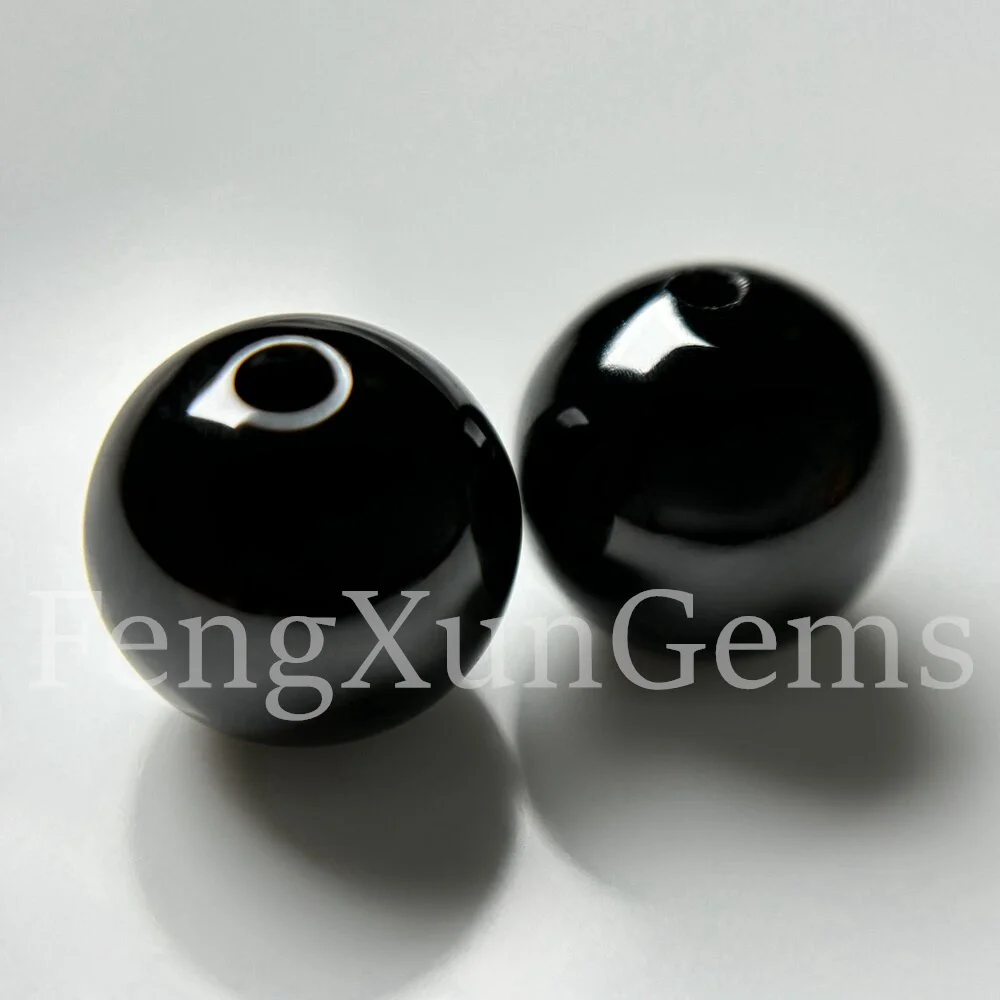 Round Ball With A Hole Spherical Beads Loose Cubic Zirconia Gems Black color 4~14mm AAAAA Stone for Bracelet making